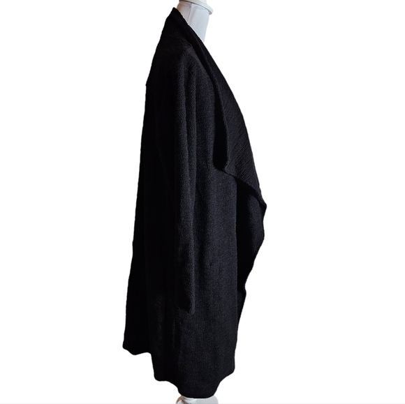 Steve Madden Black Slub Knit Open Cardigan Sweater Jacket Sz Large Shawl Collar - Picture 8 of 14
